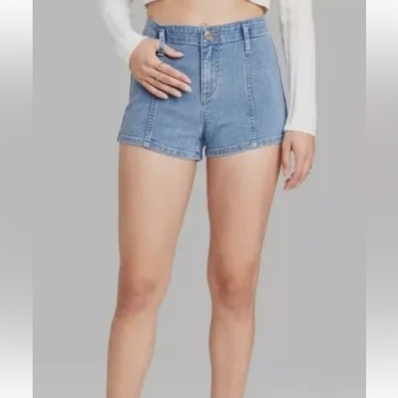 NEW Wild Fable Super High Rise Stretch Jean Shorts French Seam Detail Size 16 - Picture 3 of 12